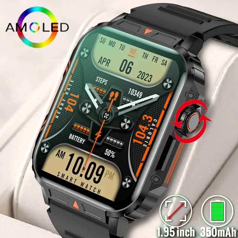 Smartwatch Faces - 男性用のAmoledミリタリースポーツウォッチ,AndroidおよびiOS用のBluetooth通話付きスマートスポーツウォッチ,防水IP68,1.91