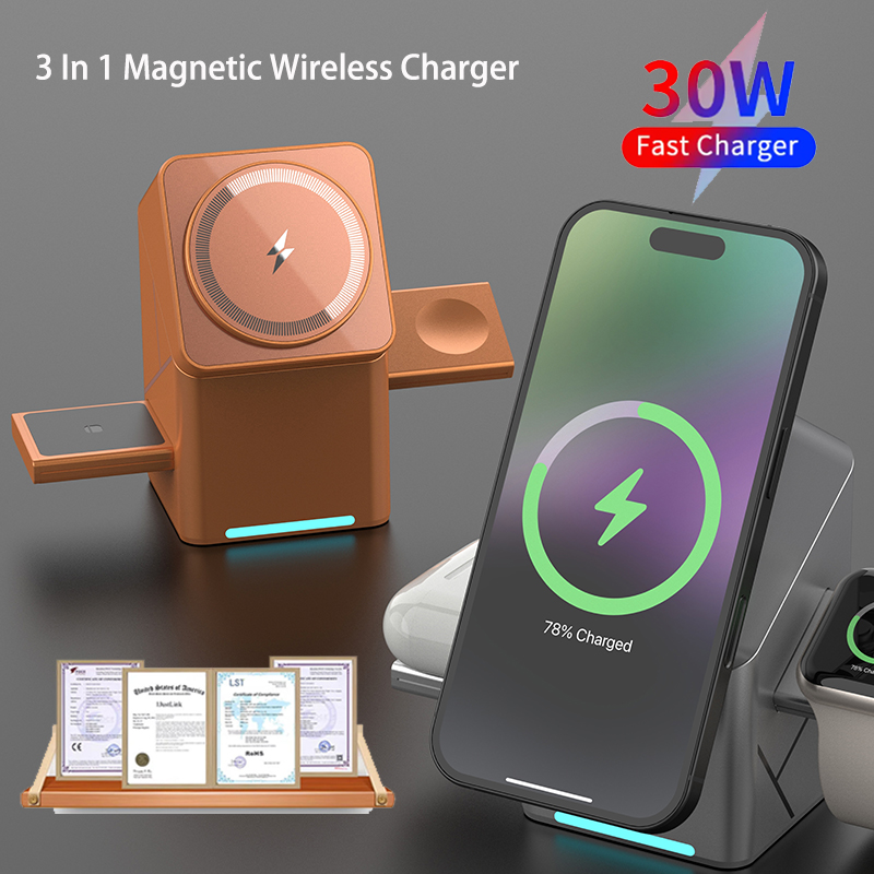 Smartwatch Touch - 15W 3in1多機能タッチ式磁気ワイヤレス充電ドック（Samsung、Huawei、iPhone 17、16、15、14、13、12 Max、iWatch、AirPods対応）
