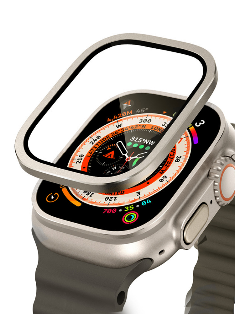 Apple Watch用の傷防止強化ガラス,チタンメタルフレ - Smartwatch Watch Accessories For Women のレビューと価格