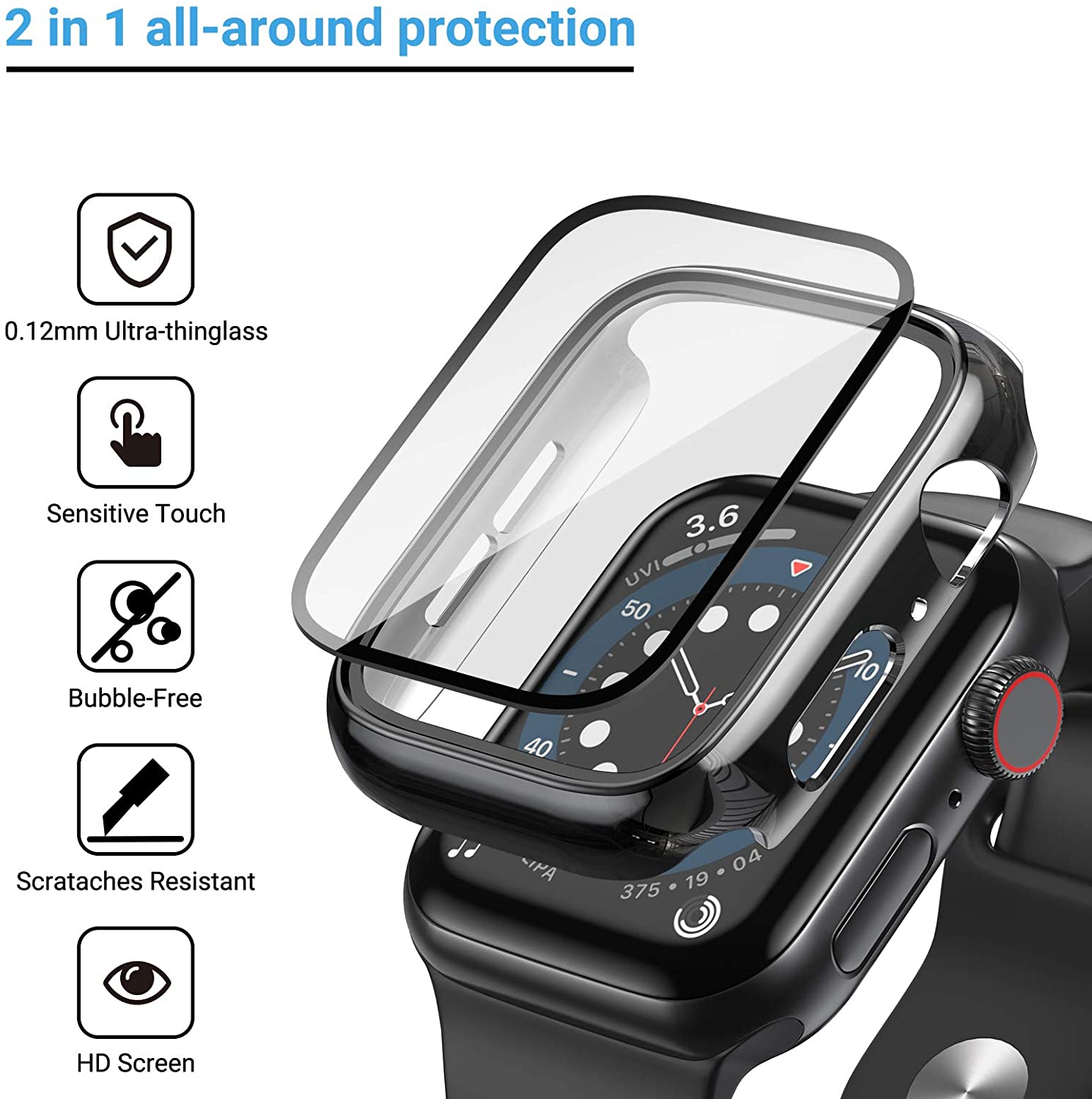 ガラス + カバー Apple Watch ケース 44 ミ - Apple Smartwatch Accessories のレビューと価格